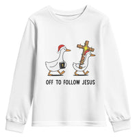 Christian Christmas Goose Youth Sweatshirt Off To Follow Jesus - Wonder Print Shop