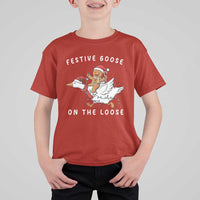 Festive Goose On The Loose Christmas T Shirt For Kid Funny Goose Gingerbread Xmas - Wonder Print Shop