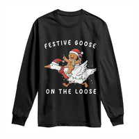 Festive Goose On The Loose Christmas Long Sleeve Shirt Funny Goose Gingerbread Xmas - Wonder Print Shop
