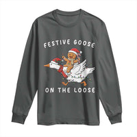 Festive Goose On The Loose Christmas Long Sleeve Shirt Funny Goose Gingerbread Xmas - Wonder Print Shop