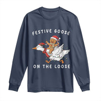 Festive Goose On The Loose Christmas Long Sleeve Shirt Funny Goose Gingerbread Xmas - Wonder Print Shop