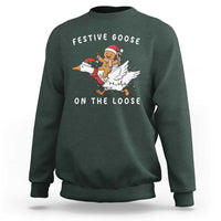 Festive Goose On The Loose Christmas Sweatshirt Funny Goose Gingerbread Xmas - Wonder Print Shop