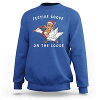 Festive Goose On The Loose Christmas Sweatshirt Funny Goose Gingerbread Xmas - Wonder Print Shop