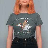 Festive Goose On The Loose Christmas T Shirt For Women Funny Goose Gingerbread Xmas - Wonder Print Shop