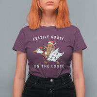 Festive Goose On The Loose Christmas T Shirt For Women Funny Goose Gingerbread Xmas - Wonder Print Shop