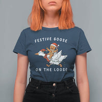 Festive Goose On The Loose Christmas T Shirt For Women Funny Goose Gingerbread Xmas - Wonder Print Shop