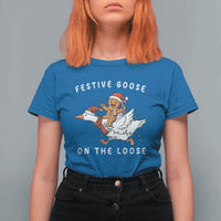 Festive Goose On The Loose Christmas T Shirt For Women Funny Goose Gingerbread Xmas - Wonder Print Shop