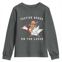 Festive Goose On The Loose Christmas Youth Sweatshirt Funny Goose Gingerbread Xmas - Wonder Print Shop