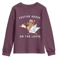 Festive Goose On The Loose Christmas Youth Sweatshirt Funny Goose Gingerbread Xmas - Wonder Print Shop
