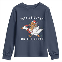 Festive Goose On The Loose Christmas Youth Sweatshirt Funny Goose Gingerbread Xmas - Wonder Print Shop