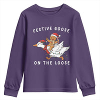 Festive Goose On The Loose Christmas Youth Sweatshirt Funny Goose Gingerbread Xmas - Wonder Print Shop