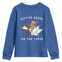 Festive Goose On The Loose Christmas Youth Sweatshirt Funny Goose Gingerbread Xmas - Wonder Print Shop