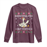Funny Silly Goose Christmas Long Sleeve Shirt Overstimulated But Festive - Wonder Print Shop