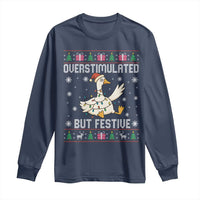 Funny Silly Goose Christmas Long Sleeve Shirt Overstimulated But Festive - Wonder Print Shop