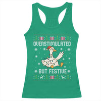 Funny Silly Goose Christmas Racerback Tank Top Overstimulated But Festive - Wonder Print Shop