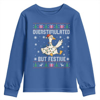 Funny Silly Goose Christmas Youth Sweatshirt Overstimulated But Festive - Wonder Print Shop