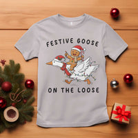 Funny Goose Christmas T Shirt Festive Goose On The Loose Xmas - Wonder Print Shop
