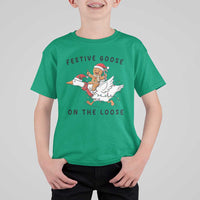 Funny Goose Christmas T Shirt For Kid Festive Goose On The Loose Xmas - Wonder Print Shop
