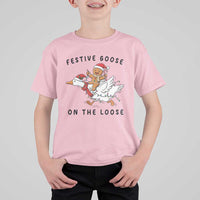 Funny Goose Christmas T Shirt For Kid Festive Goose On The Loose Xmas - Wonder Print Shop
