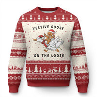 Funny Goose Xmas Ugly Christmas Sweater Festive Goose On The Loose Xmas - Wonder Print Shop