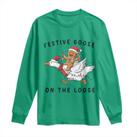Funny Goose Christmas Long Sleeve Shirt Festive Goose On The Loose Xmas - Wonder Print Shop