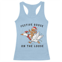 Funny Goose Christmas Racerback Tank Top Festive Goose On The Loose Xmas - Wonder Print Shop