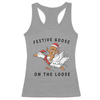 Funny Goose Christmas Racerback Tank Top Festive Goose On The Loose Xmas - Wonder Print Shop