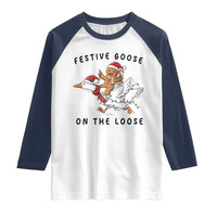 Funny Goose Christmas Raglan Shirt Festive Goose On The Loose Xmas - Wonder Print Shop