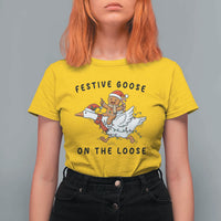 Funny Goose Christmas T Shirt For Women Festive Goose On The Loose Xmas - Wonder Print Shop
