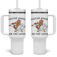 Funny Goose Christmas Tumbler With Handle Festive Goose On The Loose Xmas - Wonder Print Shop