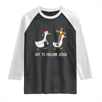 Funny Christmas Christian Goose Raglan Shirt Off To Follow Jesus - Wonder Print Shop