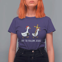 Funny Christmas Christian Goose T Shirt For Women Off To Follow Jesus - Wonder Print Shop