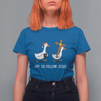 Funny Christmas Christian Goose T Shirt For Women Off To Follow Jesus - Wonder Print Shop