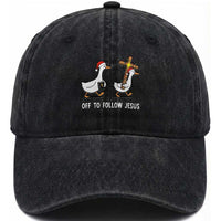 Funny Christmas Christian Goose Washed Cotton Baseball Cap Off To Follow Jesus