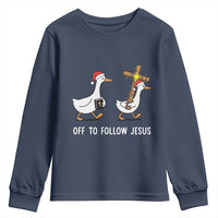 Funny Christmas Christian Goose Youth Sweatshirt Off To Follow Jesus - Wonder Print Shop