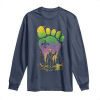 Mardi Gras Bigfoot Long Sleeve Shirt Sasquatch Forest Footprint Carnival Party