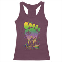 Mardi Gras Bigfoot Racerback Tank Top Sasquatch Forest Footprint Carnival Party