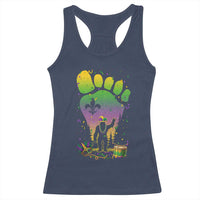 Mardi Gras Bigfoot Racerback Tank Top Sasquatch Forest Footprint Carnival Party