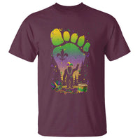 Mardi Gras Bigfoot T Shirt Sasquatch Forest Footprint Carnival Party