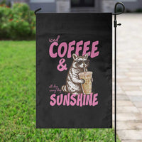 Iced Coffee and Sunshine Garden Flag Funny Raccoon Summer Coffee Lover Gift