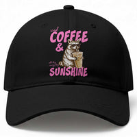 Iced Coffee and Sunshine Baseball Cap Funny Raccoon Summer Coffee Lover Gift