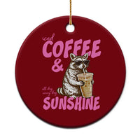 Iced Coffee and Sunshine Ceramic Ornament Funny Raccoon Summer Coffee Lover Gift