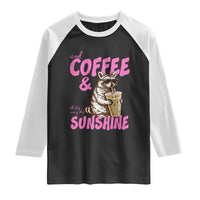 Iced Coffee and Sunshine Raglan Shirt Funny Raccoon Summer Coffee Lover Gift