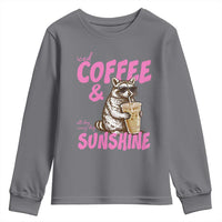 Iced Coffee and Sunshine Youth Sweatshirt Funny Raccoon Summer Coffee Lover Gift