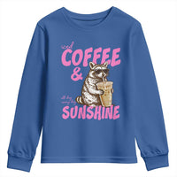 Iced Coffee and Sunshine Youth Sweatshirt Funny Raccoon Summer Coffee Lover Gift