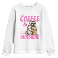 Iced Coffee and Sunshine Youth Sweatshirt Funny Raccoon Summer Coffee Lover Gift