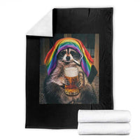 LGBTQ Pride Raccoon Rainbow Flag Throw Blanket Funny Drinking Beer
