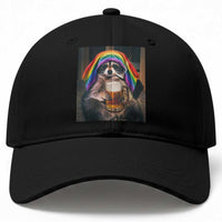 LGBTQ Pride Raccoon Rainbow Flag Baseball Cap Funny Drinking Beer