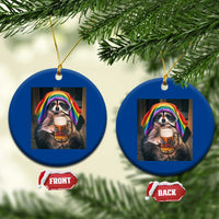 LGBTQ Pride Raccoon Rainbow Flag Ceramic Ornament Funny Drinking Beer