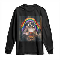 LGBTQ Pride Raccoon Rainbow Flag Long Sleeve Shirt Funny Drinking Beer